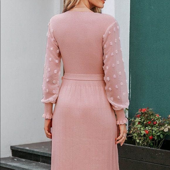 “The Gloria” Beige Pleated Sweater Dress - Picture 5 of 8